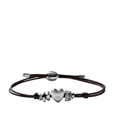 Heart 'Iconic Leather' brown leather bracelet